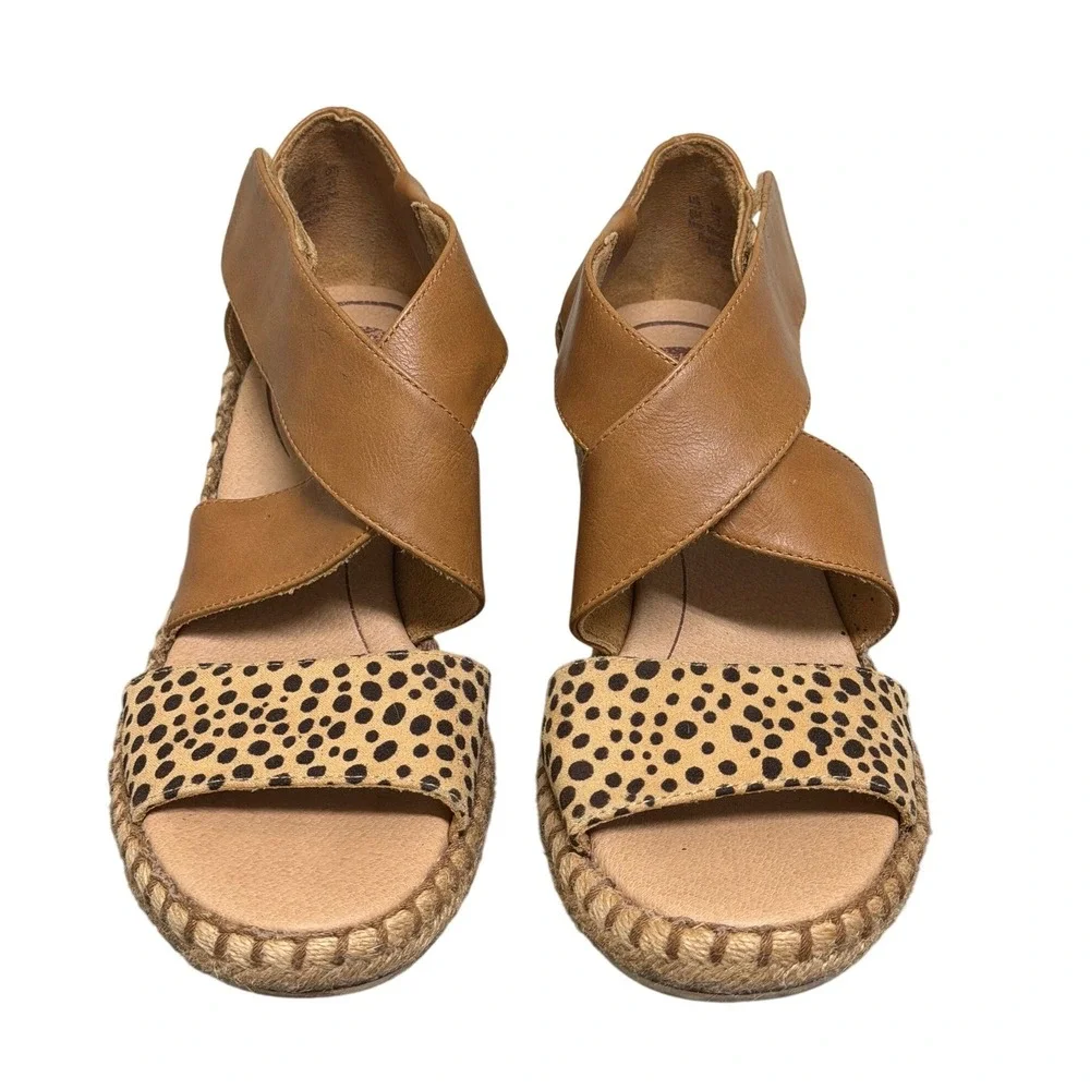 Dr. Scholl's Wedge Sandals Womens 6 Sunray Brown Leopard Espadrille EUC
